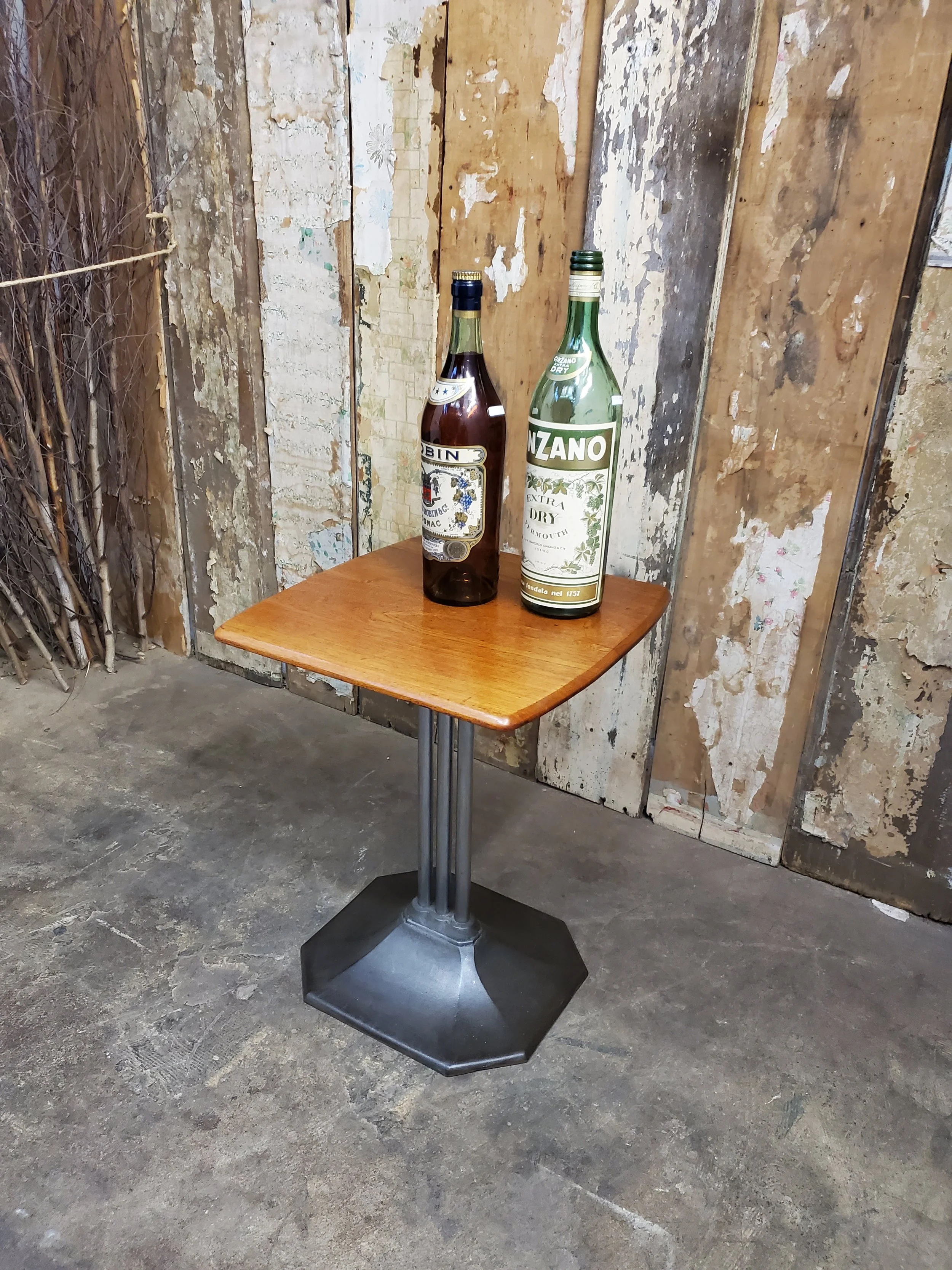 Table bistro base en fonte ART DECO & plateau bois antique M 1790 B