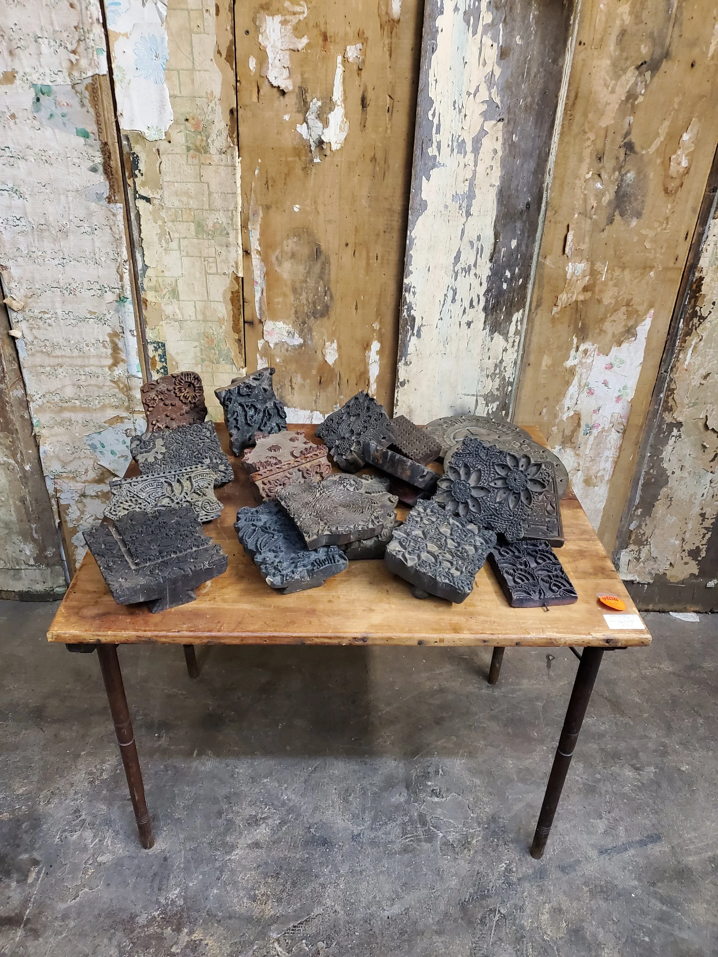 Tampon batik indien en bois exotique antique AC 6087