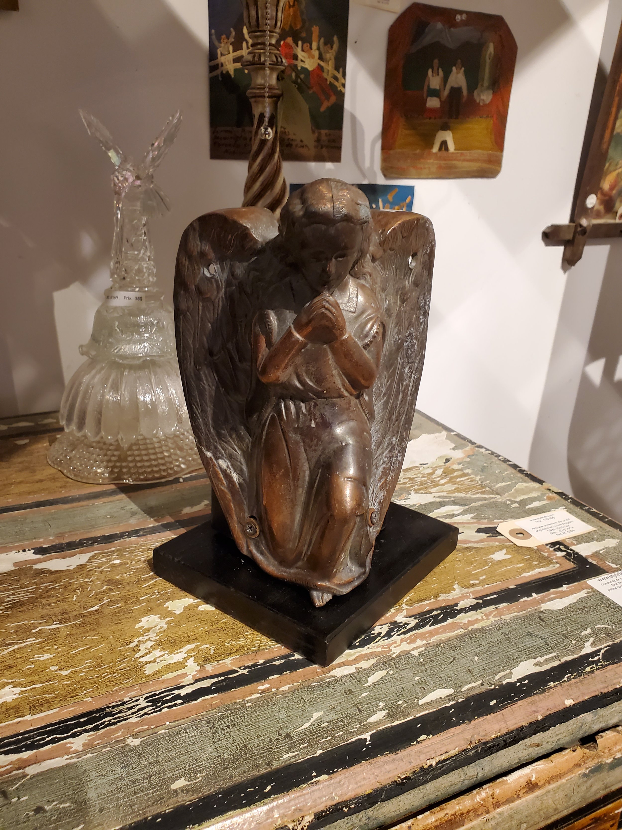 Ornement décoratif angulaire en cuivre Angelot antique AC 6304