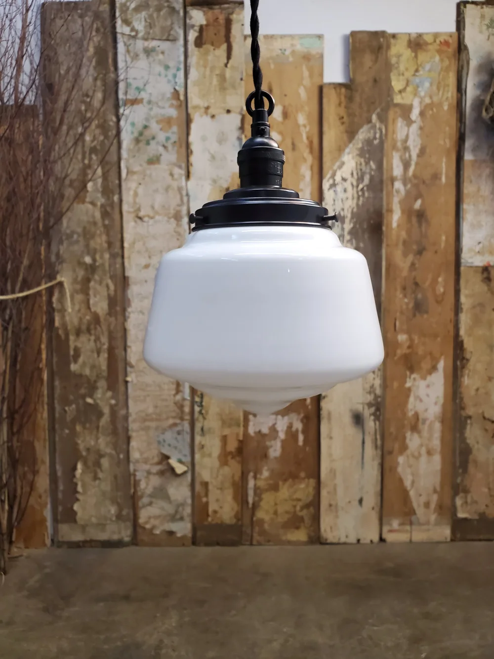 ANCIEN ABAT JOUR hexagonal tulipe en verre opaline lampe lustre