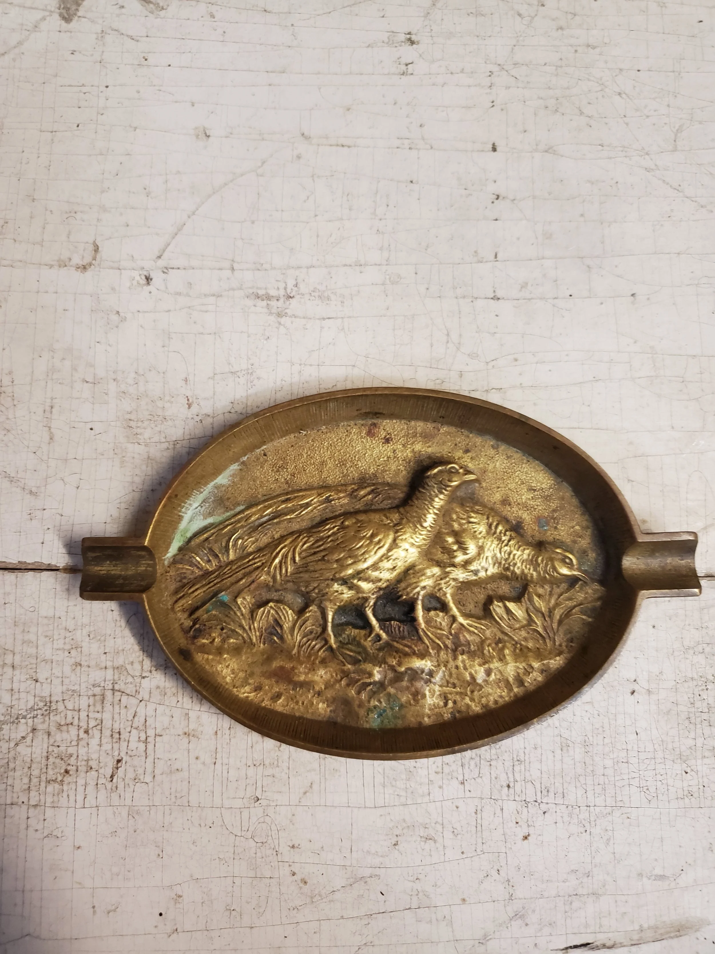 Cendrier en laiton Perdrix antique AC 6250