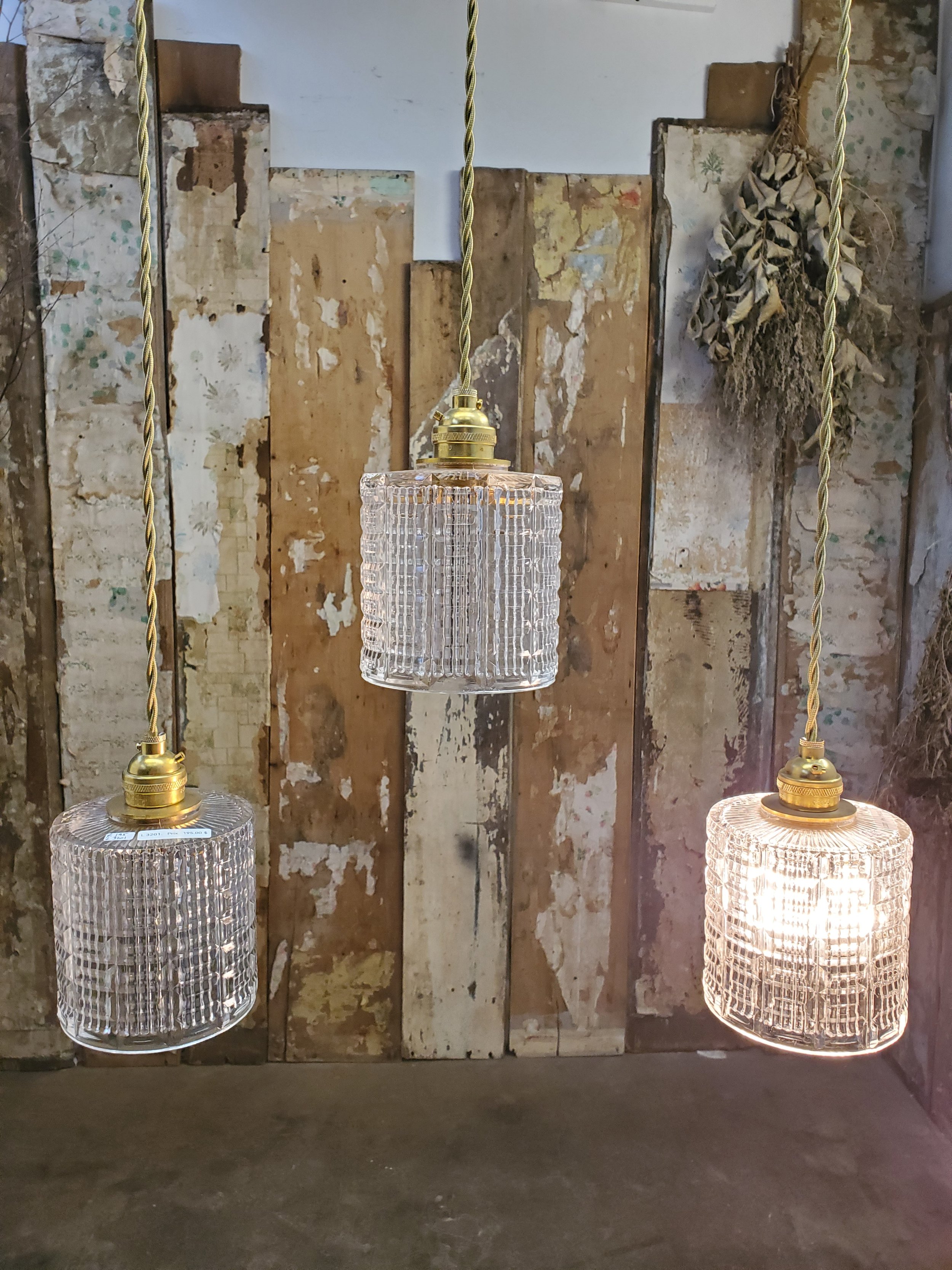 Suspension ou applique murale en verre prismatique vintage L 3201