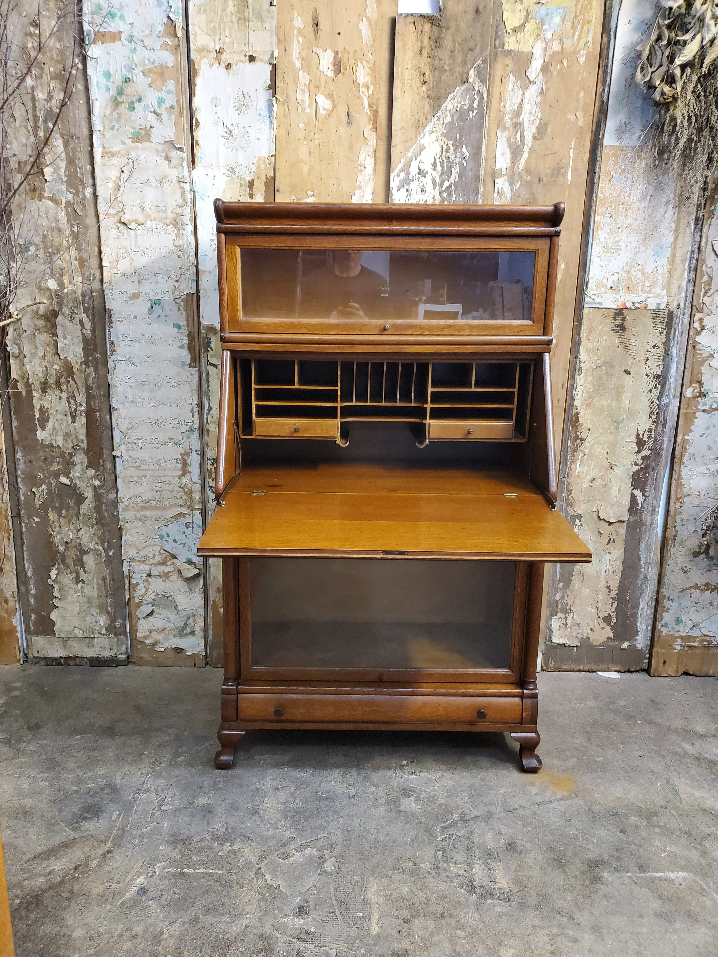 Bibliothèque bureau en chêne maillé MACEY'S antique M 173