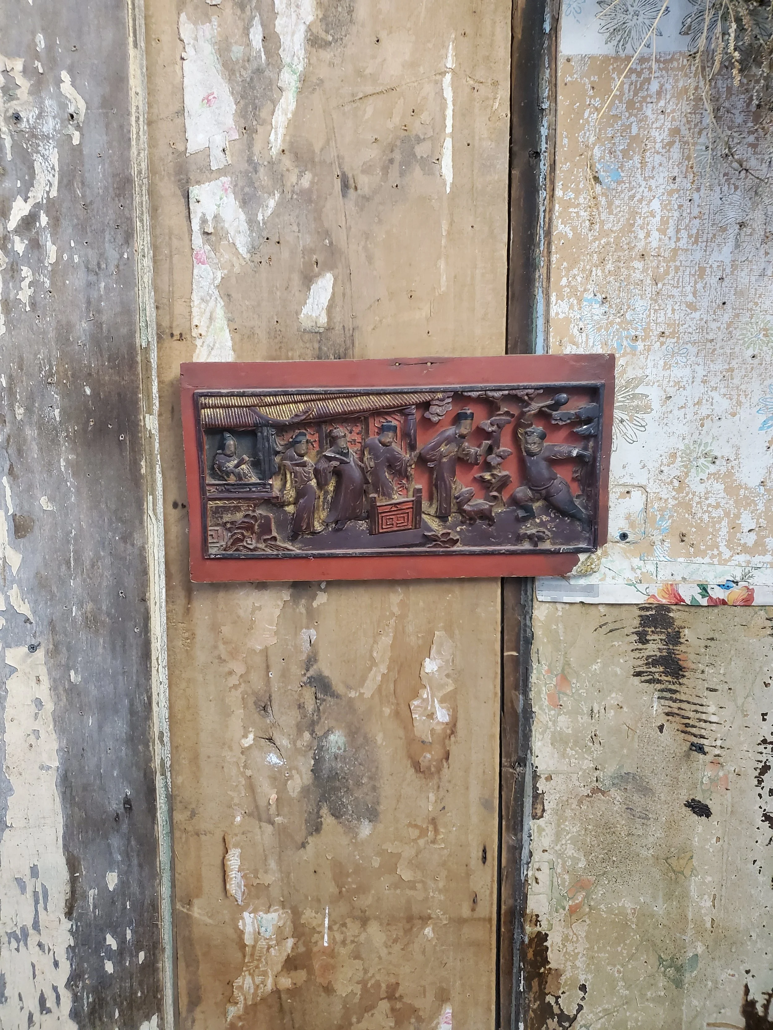 Plaque murale décorative en bois sculpté antique AC 6094