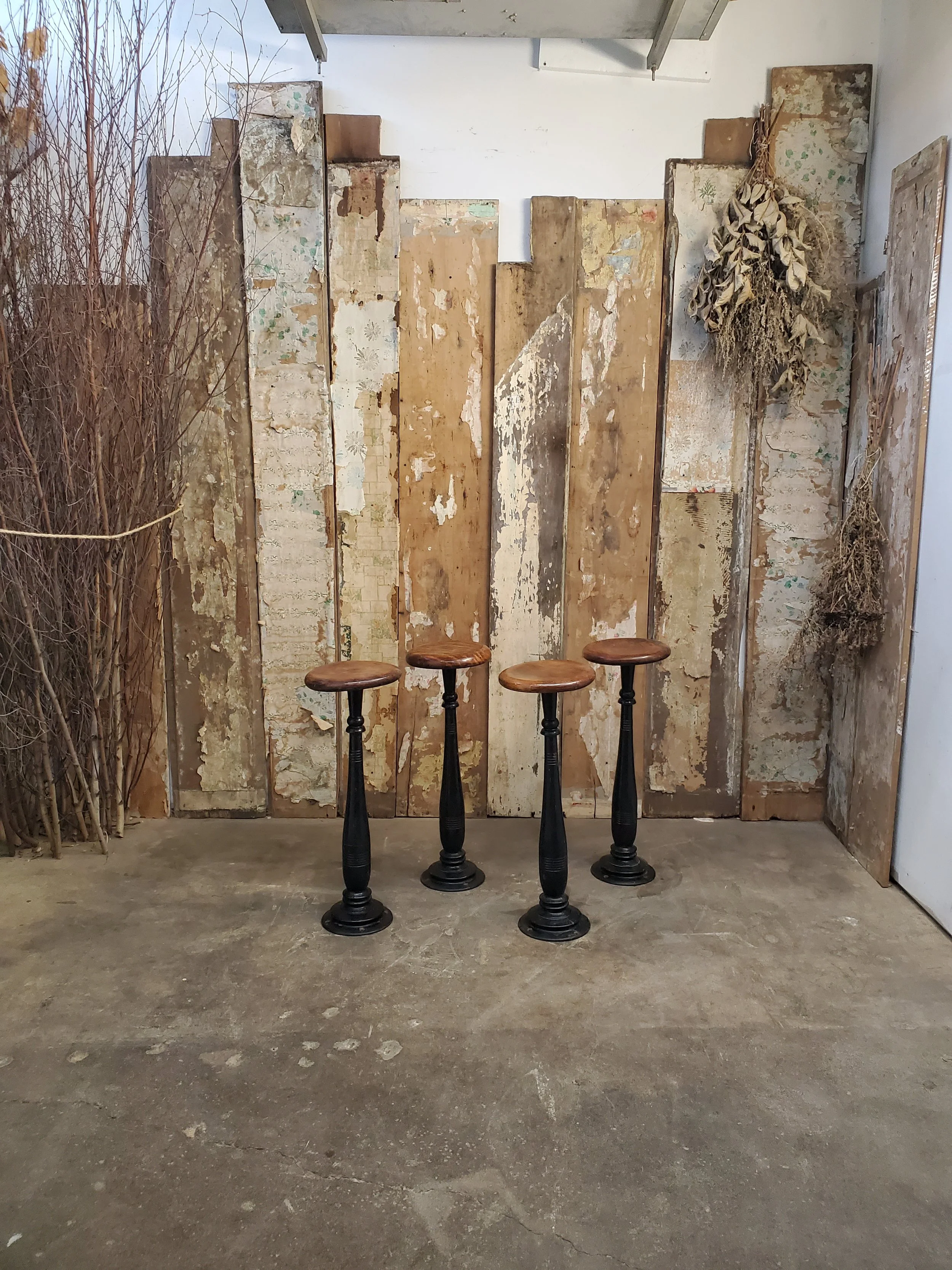 Tabouret ice cream parlour en fonte & bois antique C 1466