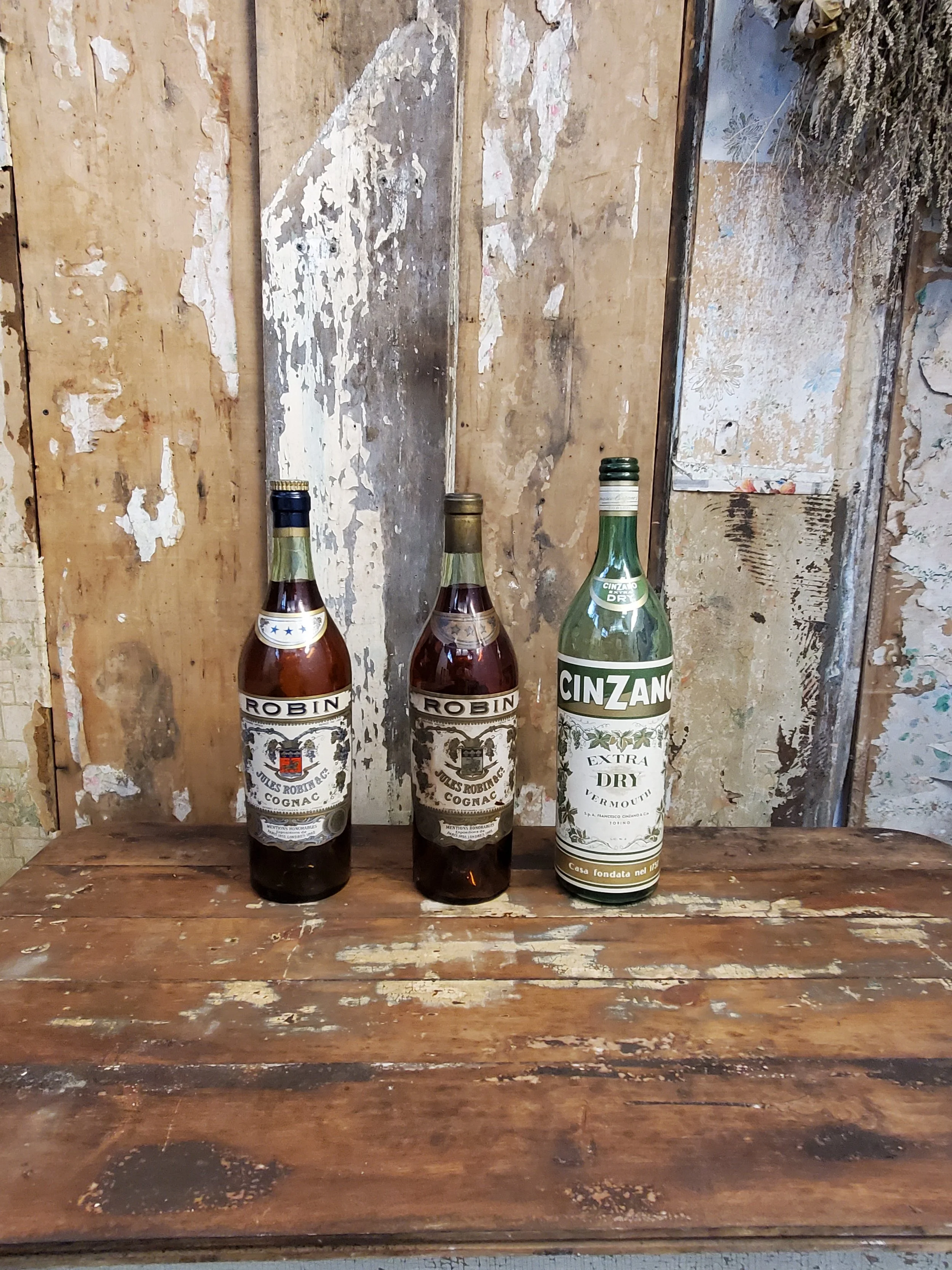 Bouteille en verre Cognac ROBIN ou CINZANO XXL antique AC