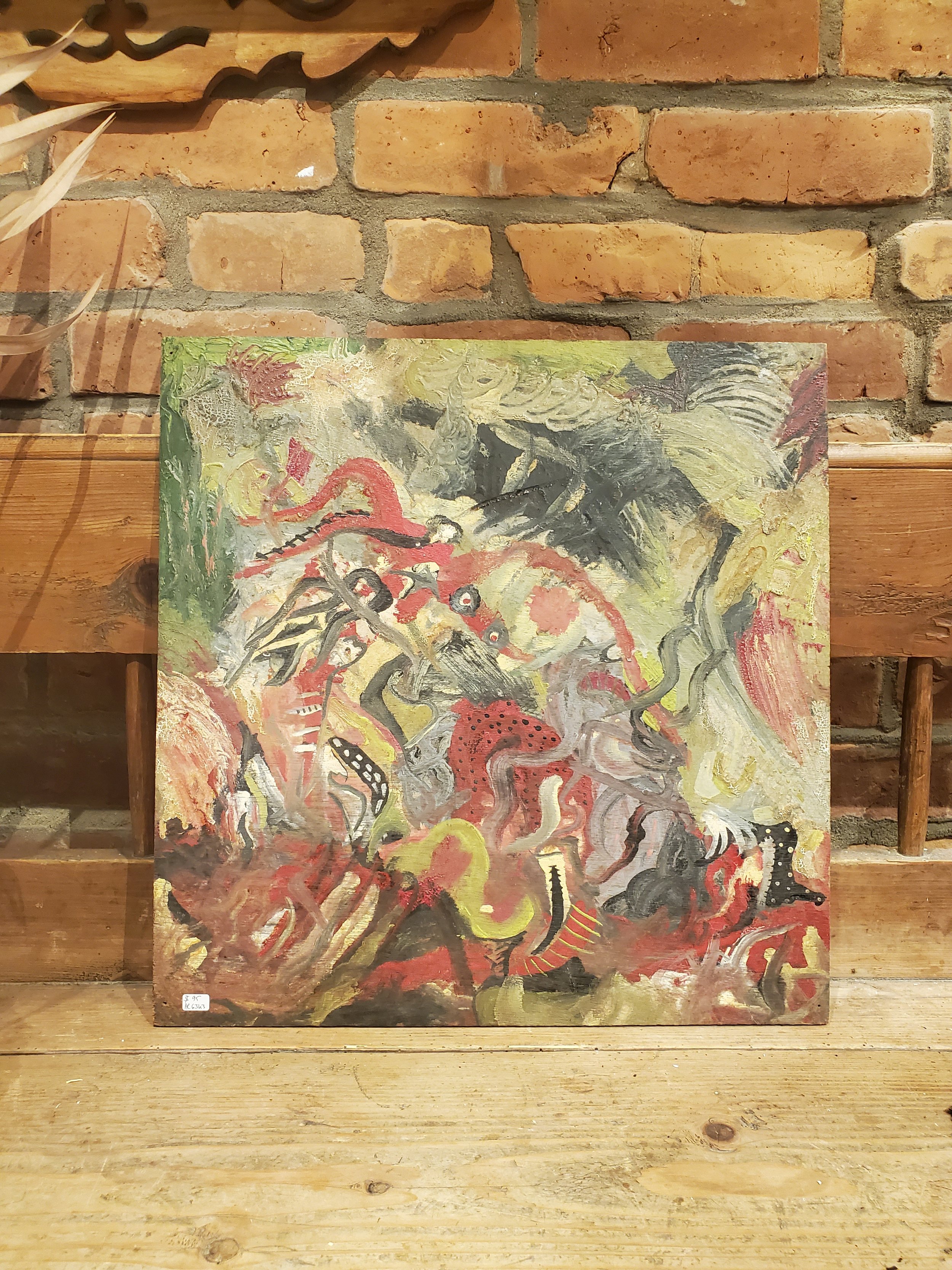 Cadre mural peinture abstraite sur bois G.BIDDELL vintage AC 6343