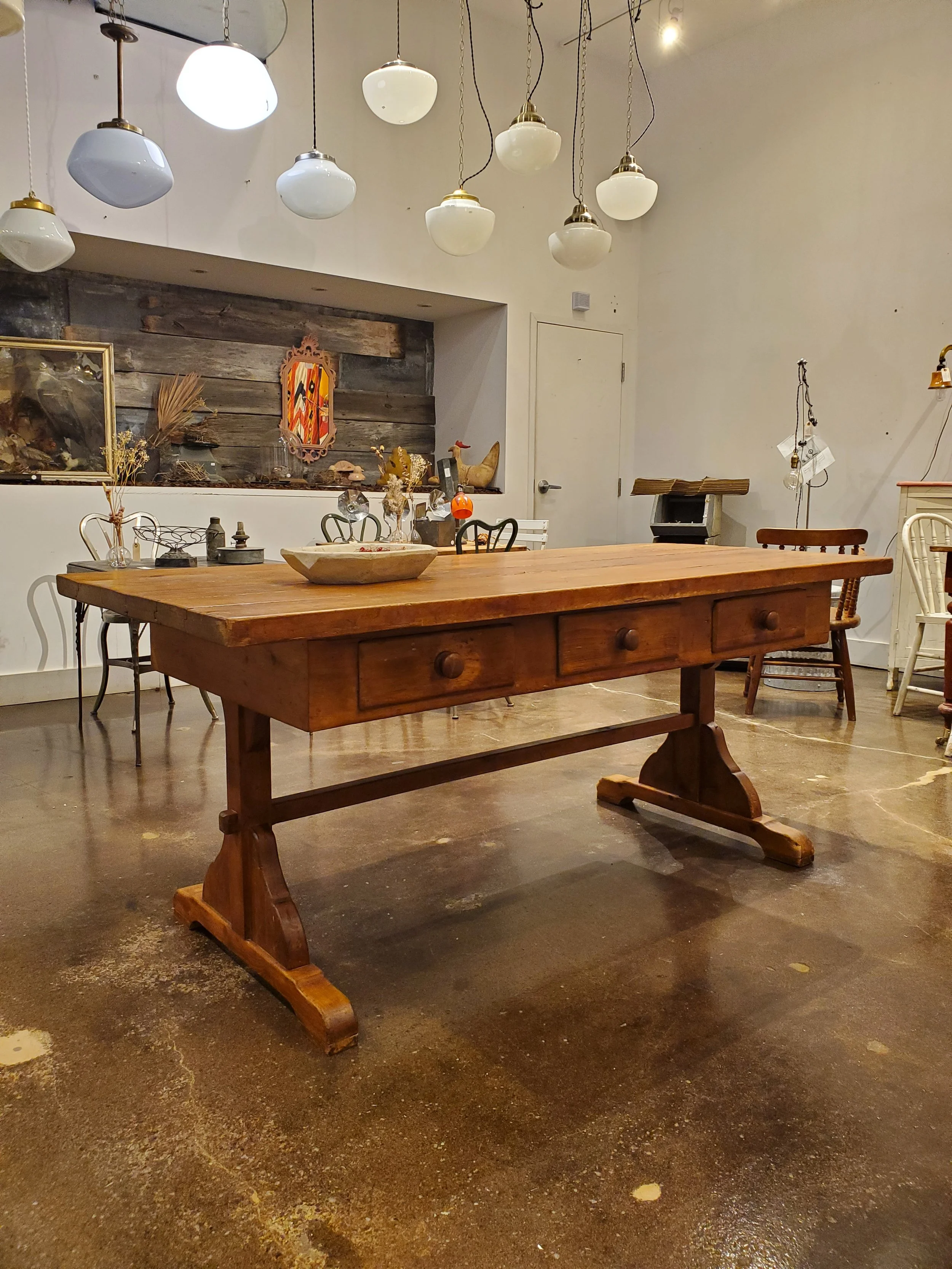 Table de ferme en bois 6 tiroirs antique M 17