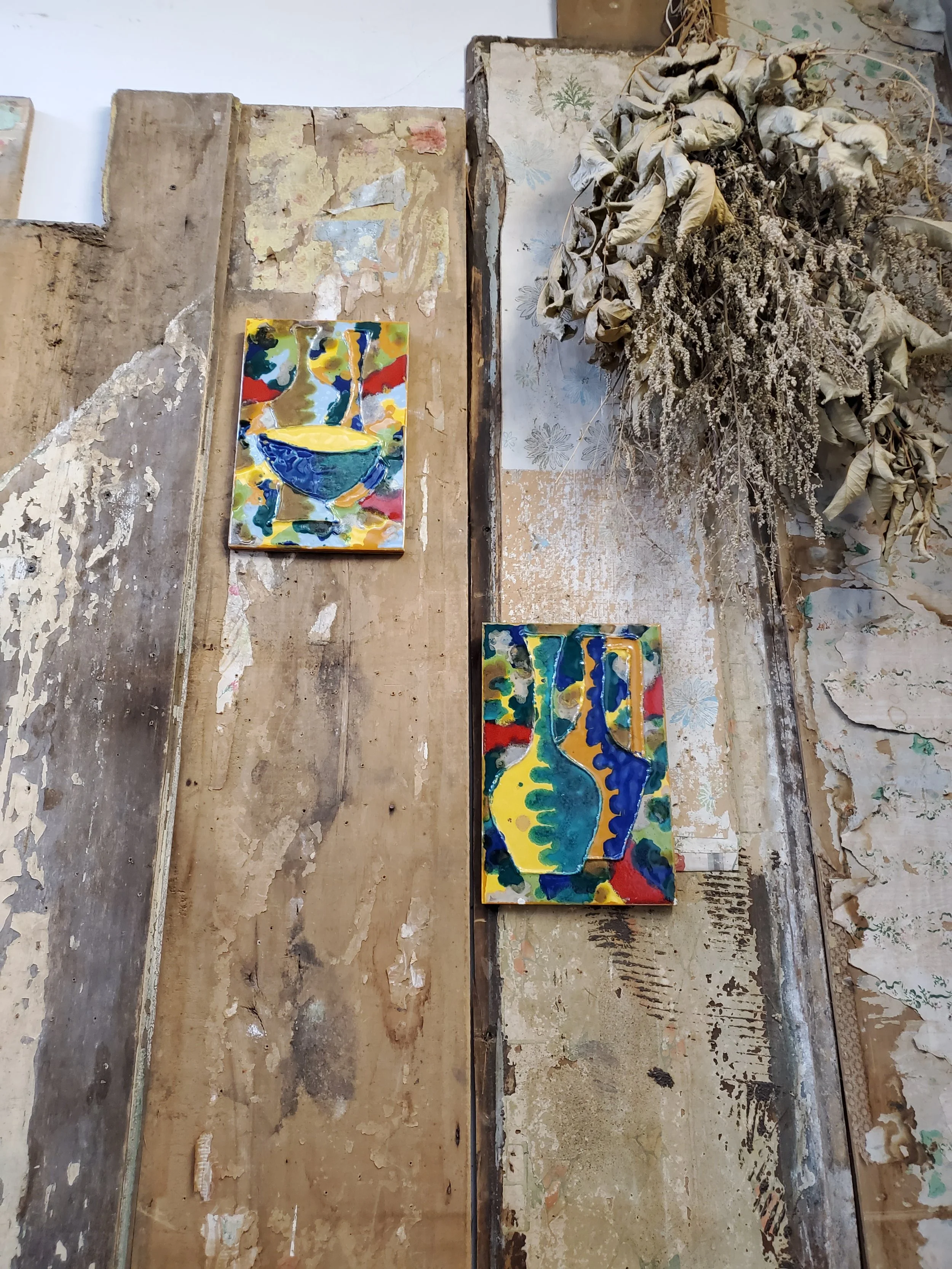 Panneau mural en céramique émaillée fait main vintage AC 6324