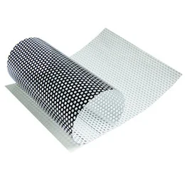 6 mil black/white composite vinyl with 80/20 perforation pattern with a clear removable acrylic pressure-sensitive adhesive. With this material we will print a custom graphic where this will then be applied to the floor surface. A clear epoxy coating will then be applied over the vinyl. The holes are close enough to give a clear image of the design and yet separate enough for the epoxy overlay to grab onto the epoxy layer underneath trapping the vinyl ensuring that there will be less risk of bubbling. Panels will be printed up to 52" wide by 10' long with a .25" overlap on connecting panels which will need to be cut in order to lay side by side.