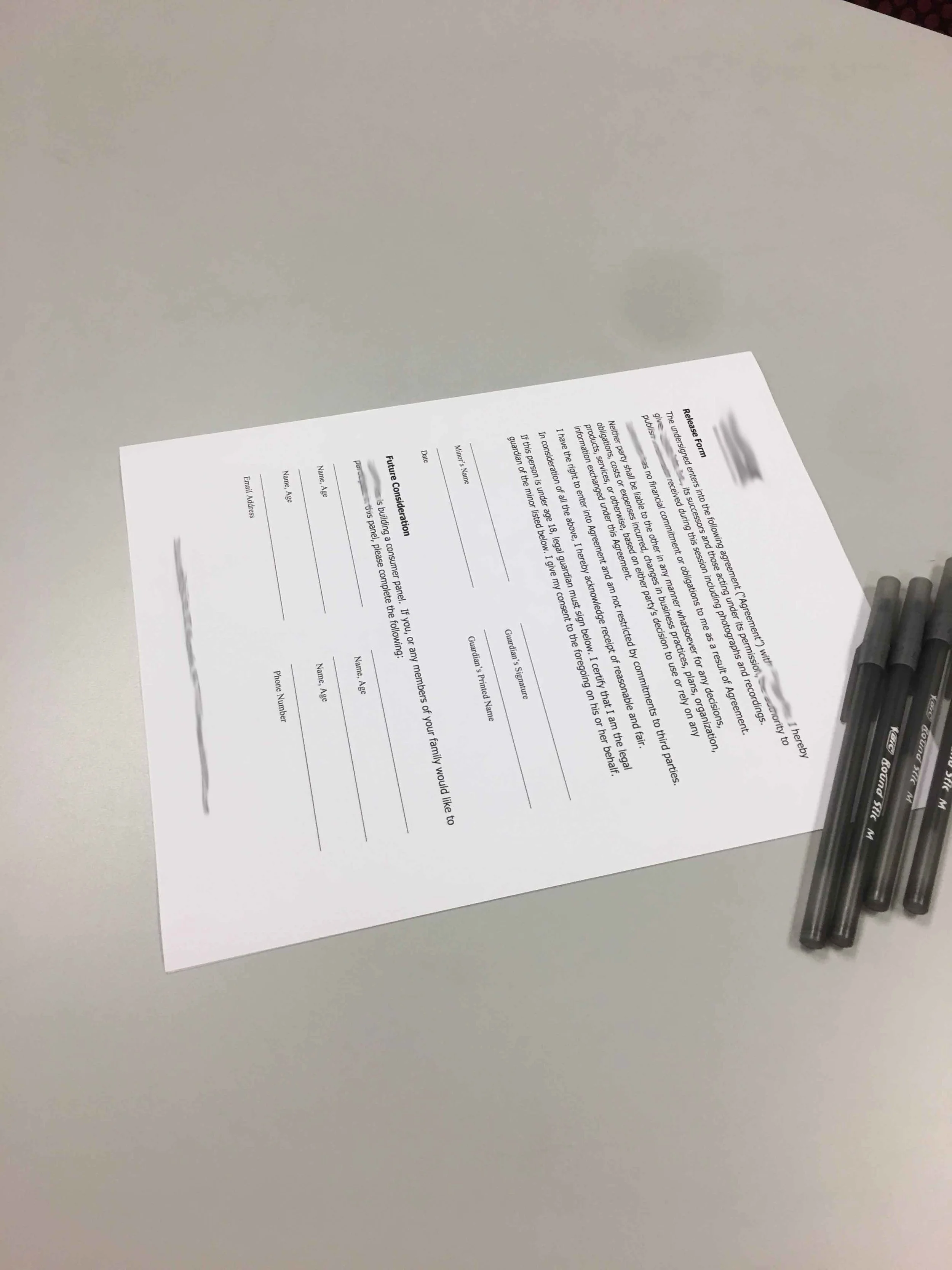 Focus group participant paperwork and “Creative Council” opt-in. (Cultivating a local group of invitation-only consumers to interact with product development and design teams)