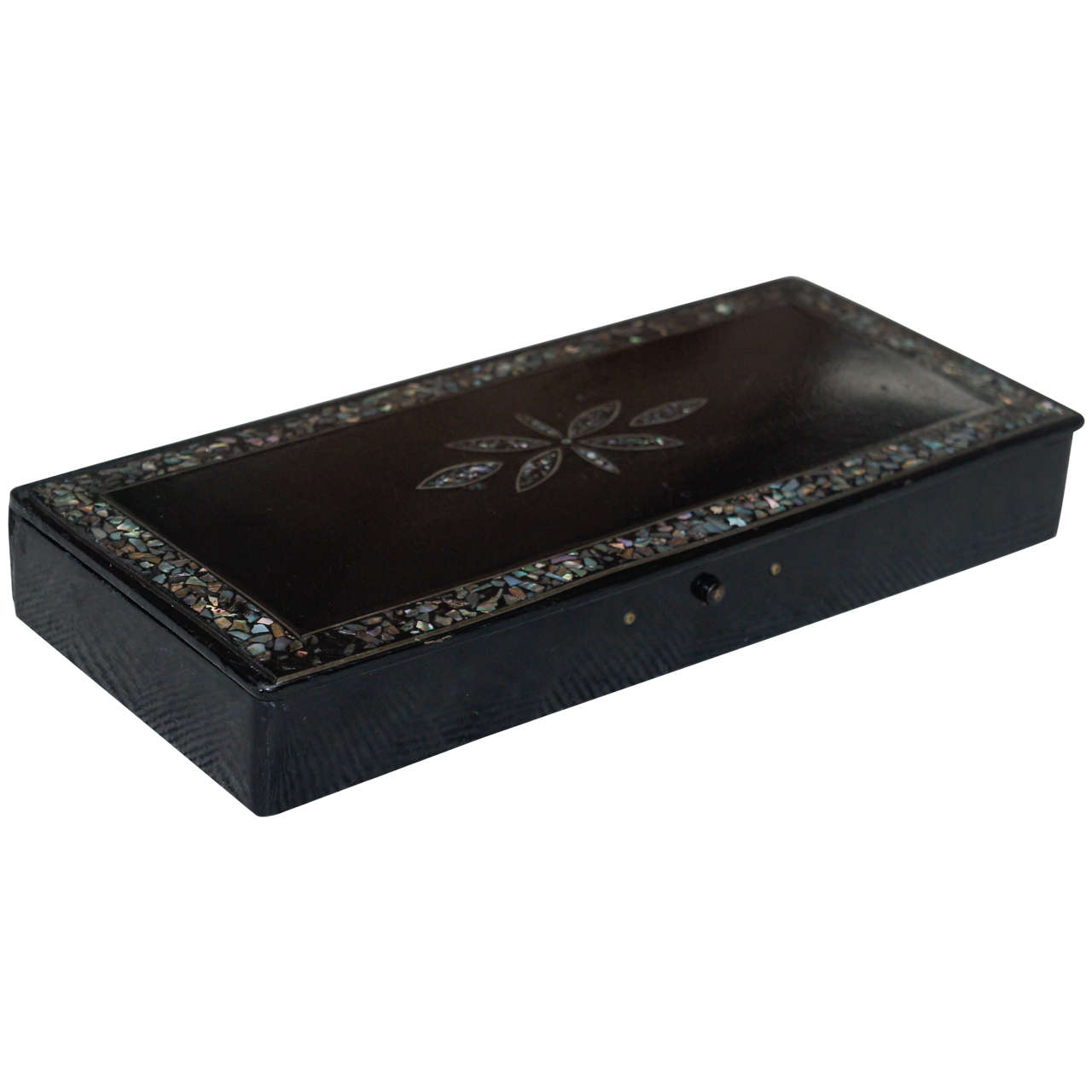 Louis Philippe Papier Mache Pen Box with Mother-of-Pearl Decorative Inlay