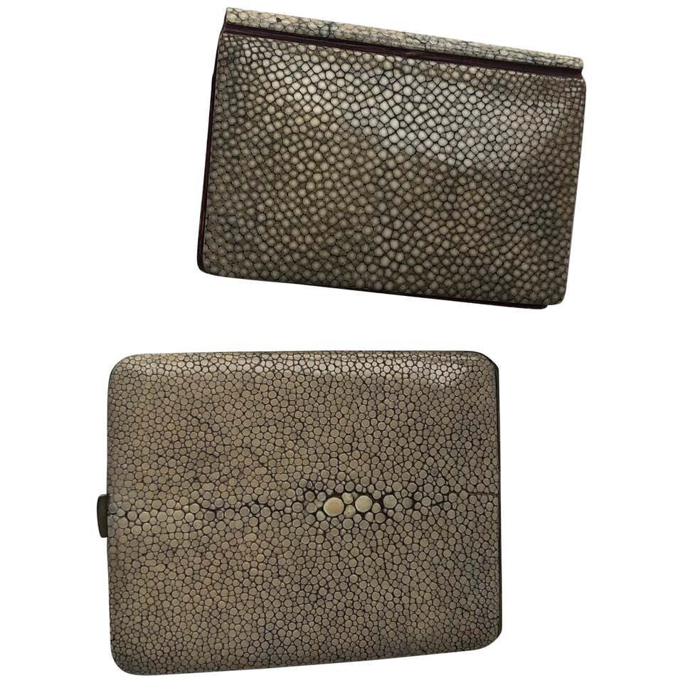 Deco Pale Green Shagreen Cigarette Case and Shagreen Card Case