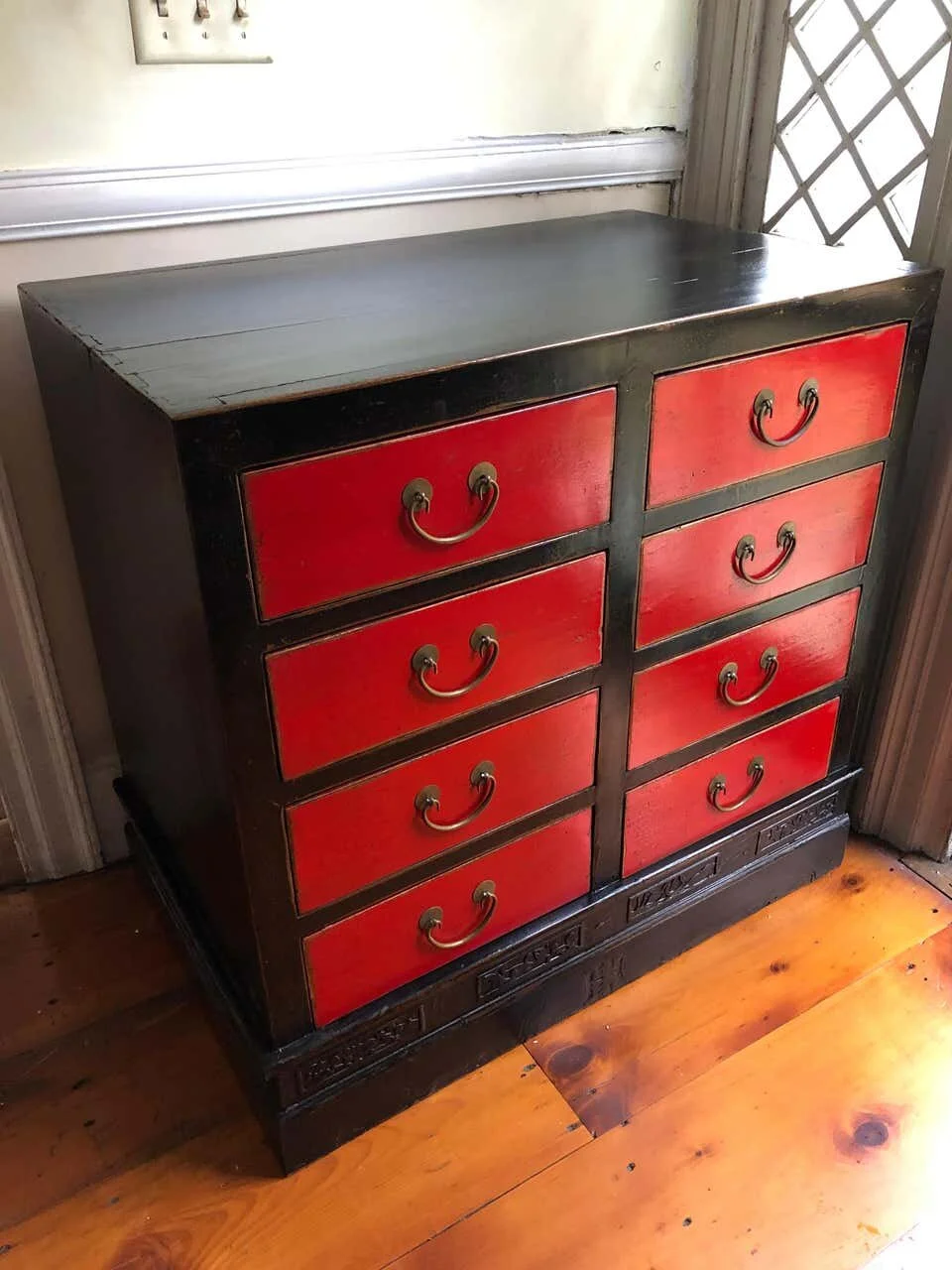 red and black dresser A red whimsical dresser to brighten any room