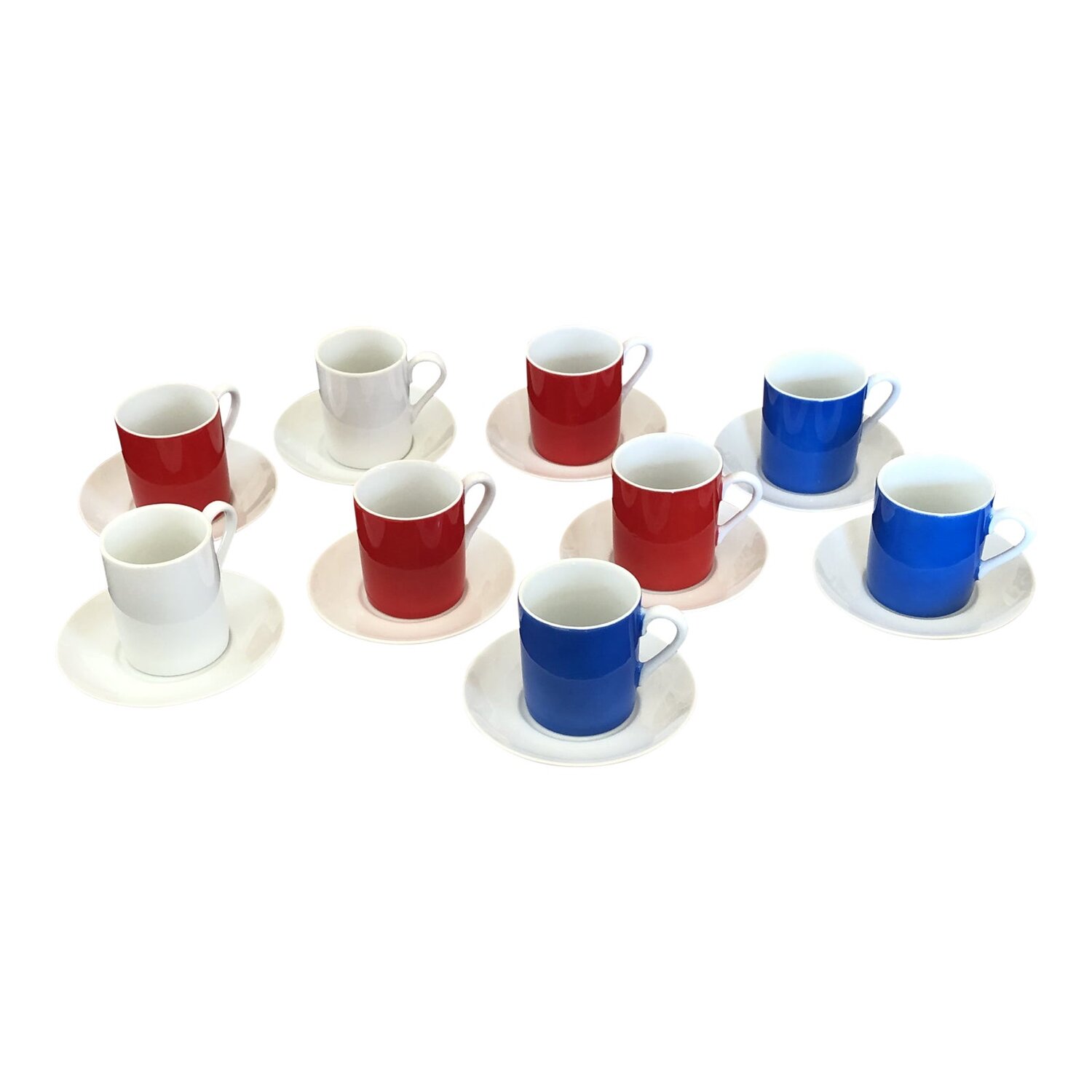 Kansen begroting Een effectief 1960s Red White & Blue Porcelain Demitasse Cups & Saucers - Set of 9 —  Relics Antiques