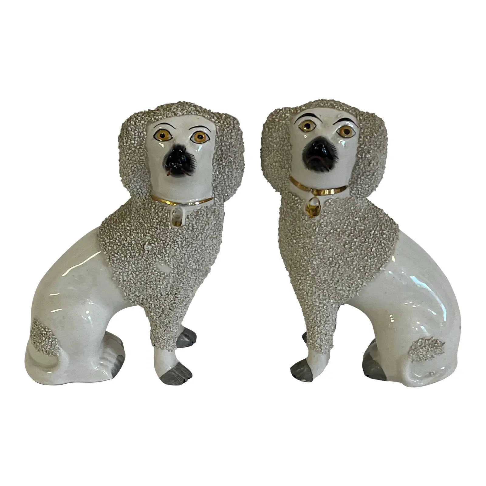 Late 19th Century Pair of Staffordshire Pottery Poodle Dog Figures