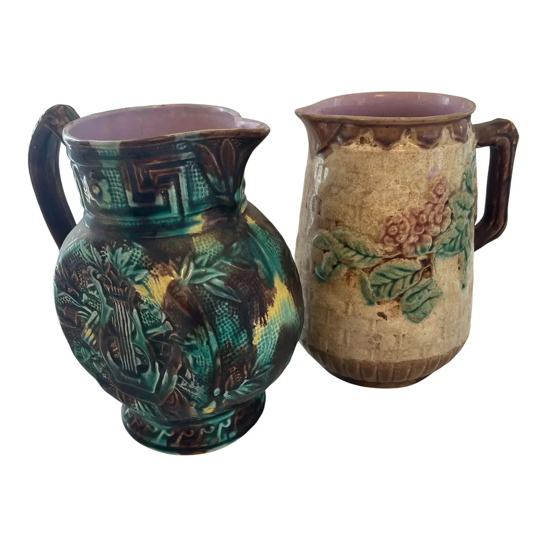 1900s-two-majolica-ceramic-pitchers-4921.jpg