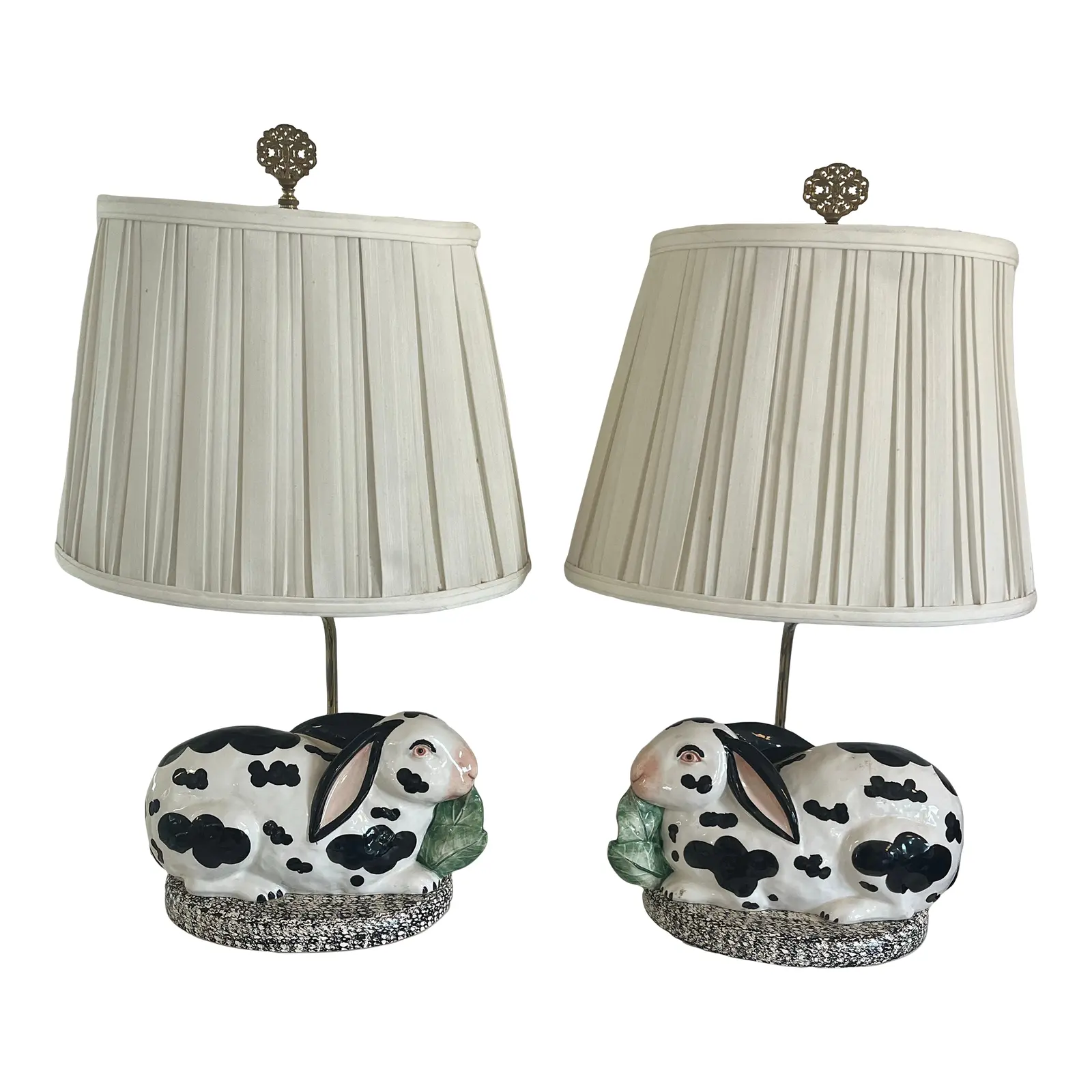 Pair of Chelsea House Porcelain Rabbits Mounted as Lamps With Finials & Shades