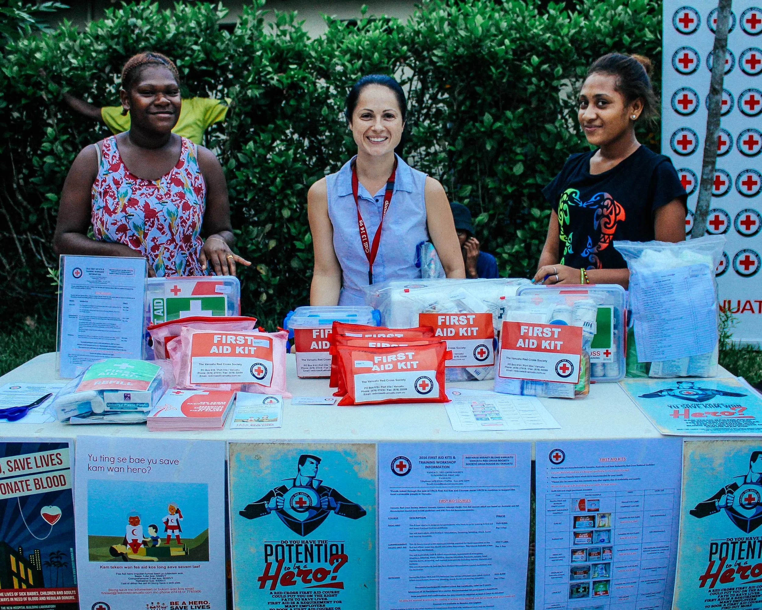 Vanuatu Red Cross First Aid Coordinator Nikita with some volunteers. Source: Edwina Yeates