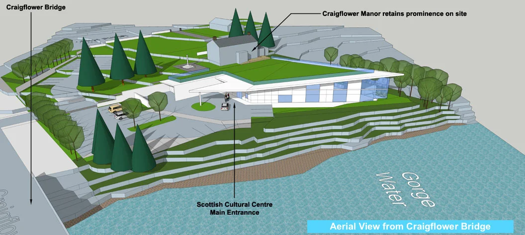 Artist's concept of the planned Victoria Scottish Cultural Center to be constructed alongside the historic Craigflower Manor. Courtesy Victoria Highland Games Association