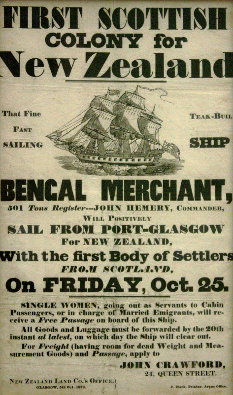 Posters like this one were used all across Scotland to encourage and recruit emigrants to colonies on far away lands like New Zealand, Australia, and Canada. From the collection of the Kelvingrove Art Gallery and Museum, Glasgow, Scotland. {{ PD-1923 }} – published before 1923 and public domain in the US.