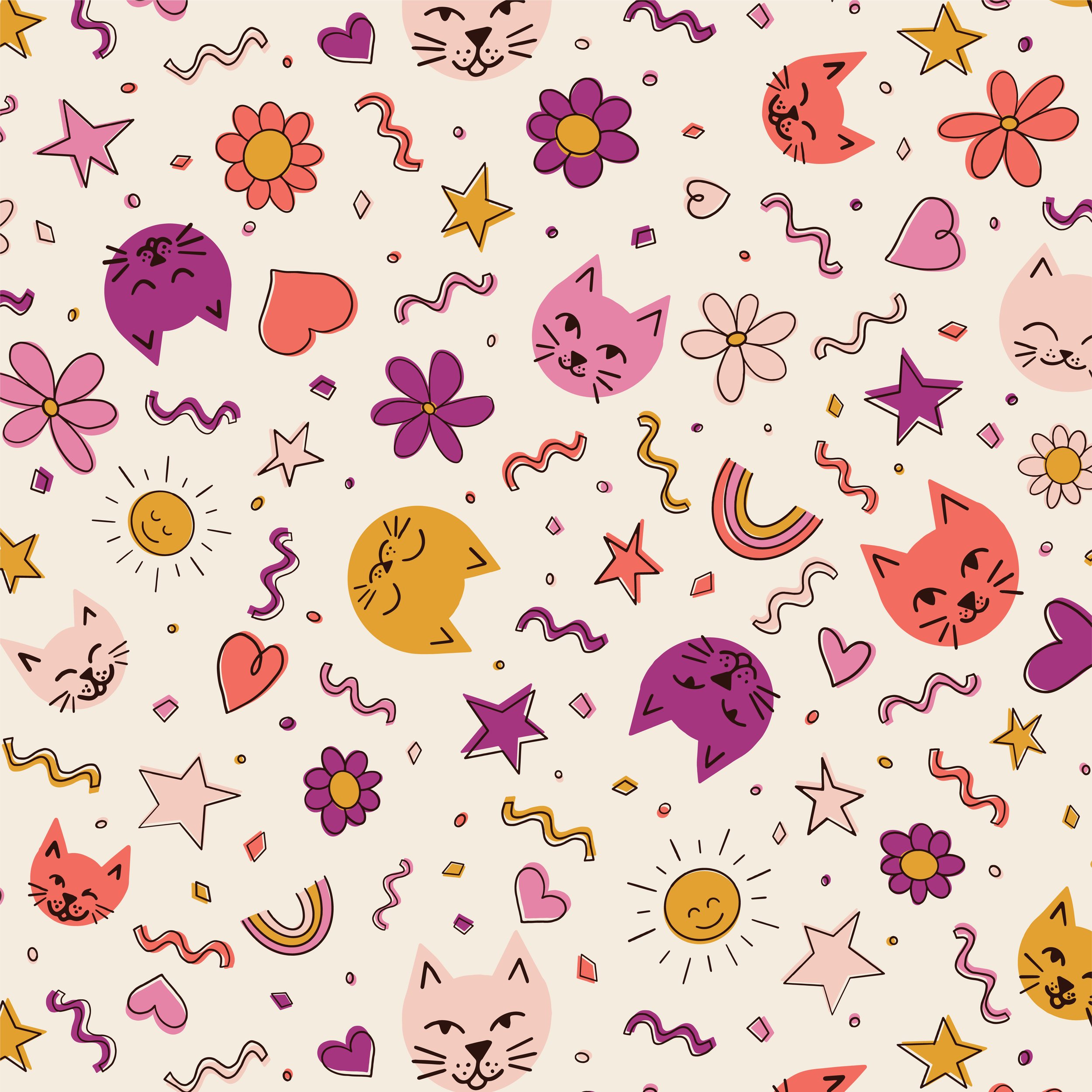 Cat Party in Pink fabric design