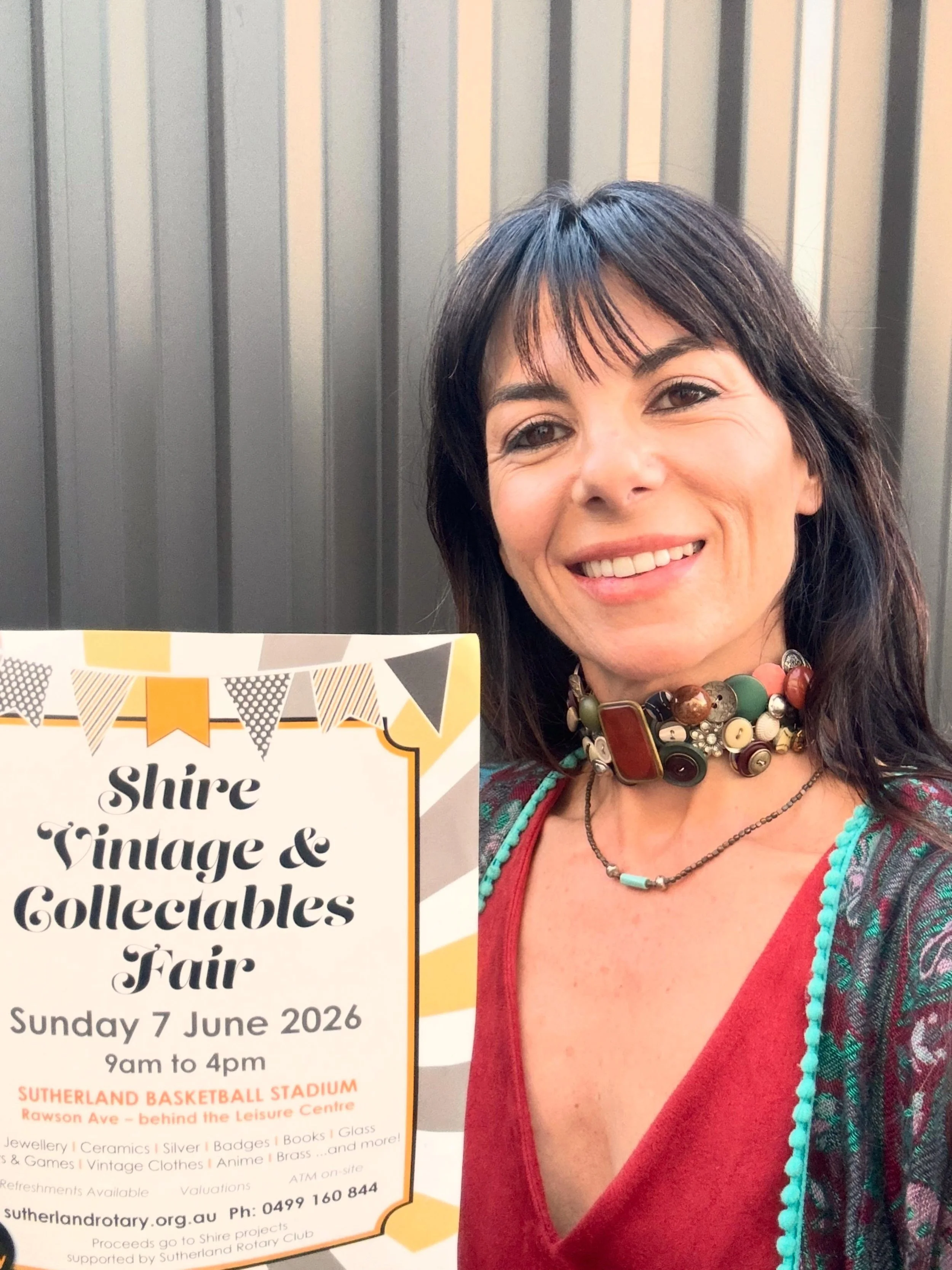 The Shire Vintage &amp; Collectables Fair 
Sutherland Basketball Stadium | 9am&ndash;4pm 🎪Unbutton will be there! 🙌🏻
If you love jewellery pieces with history, craftsmanship, and a bit of magic, come visit my stall tomorrow! I&rsquo;ll have my new