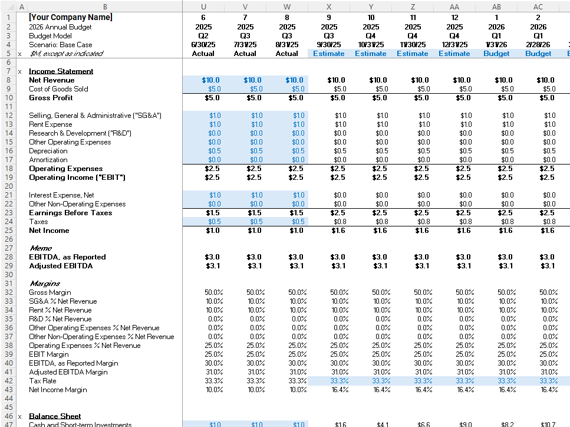Monthly Three-Statement Template Excel