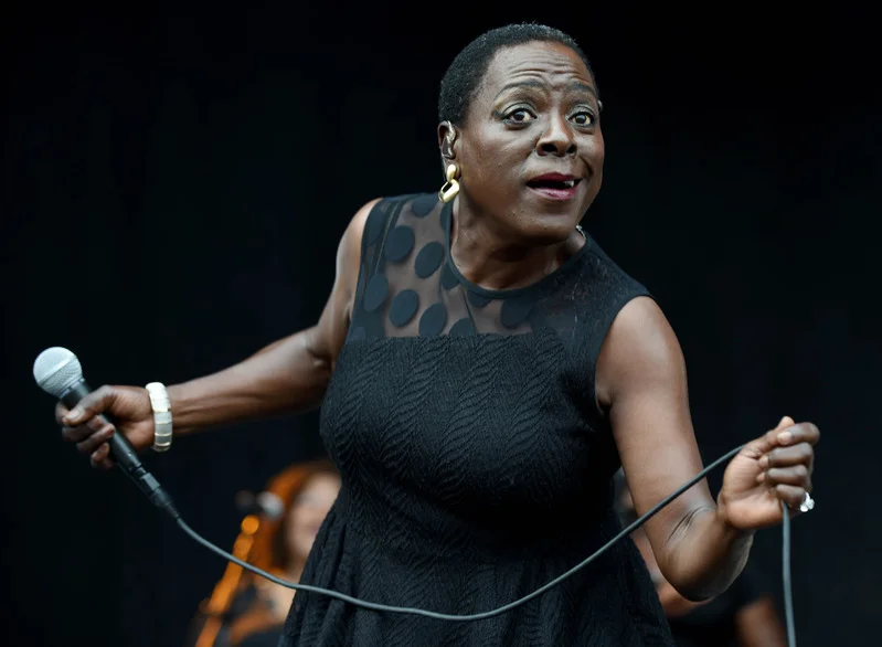 Sharon Jones, of Sharon Jones & the Dap Kings at Forecastle Festival 2014, photograph by Tyler Stewart