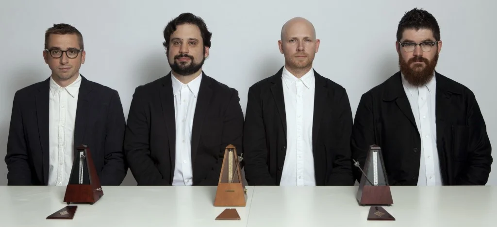 Sō Percussion, from left to right: Eric Cha-Beach, Adam Sliwinksi, Jason Treuting and Josh Quillen, photograph by Janette Beckman