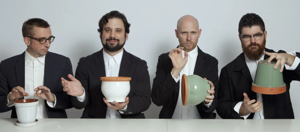 Sō Percussion, from left to right: Eric Cha-Beach, Adam Sliwinksi, Jason Treuting and Josh Quillen, photograph by Janette Beckman
