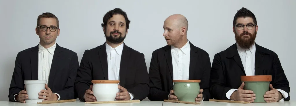 Sō Percussion, from left to right: Eric Cha-Beach, Adam Sliwinksi, Jason Treuting and Josh Quillen, photograph by Janette Beckman