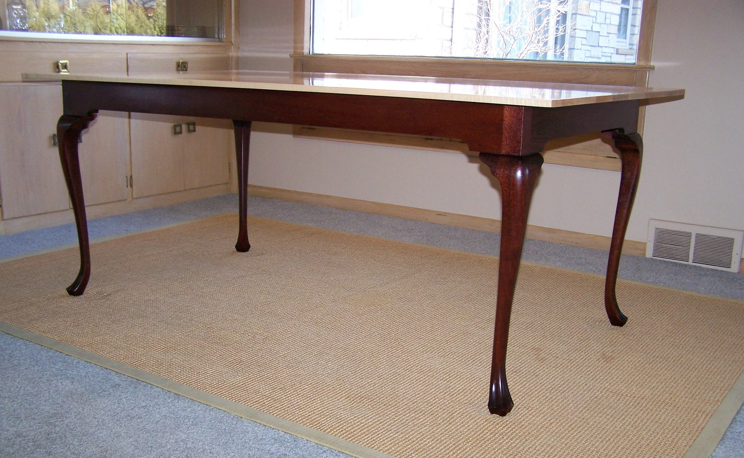 Drake Foot Dining Table - Curly Maple and Mahogany