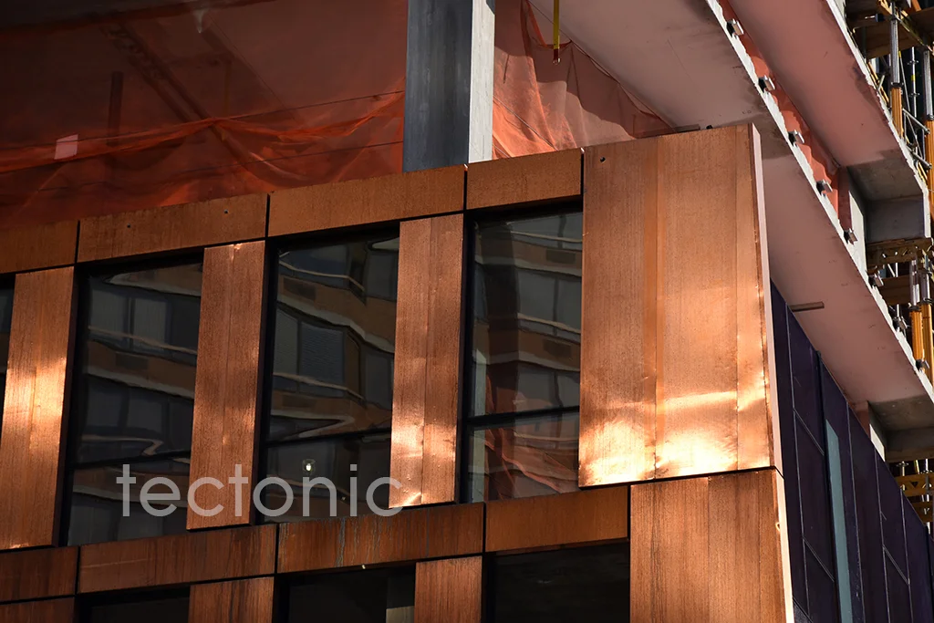 Close-up of the Copper facade on the northern tower
