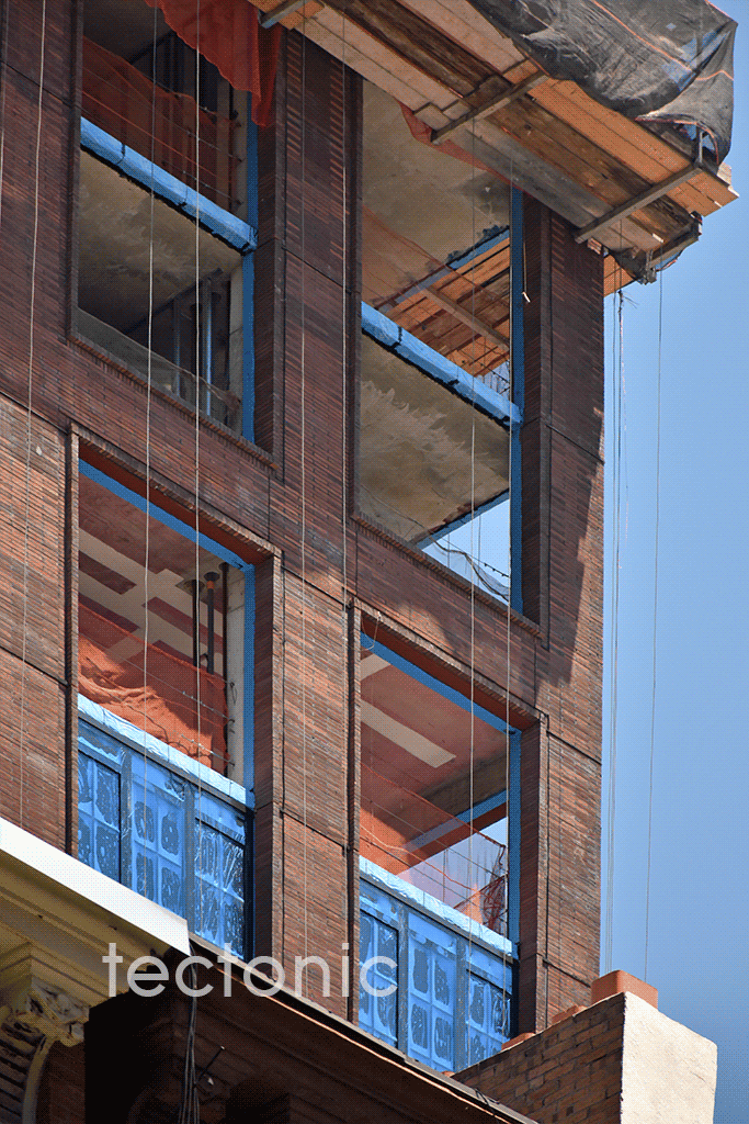 Close-up of the facade