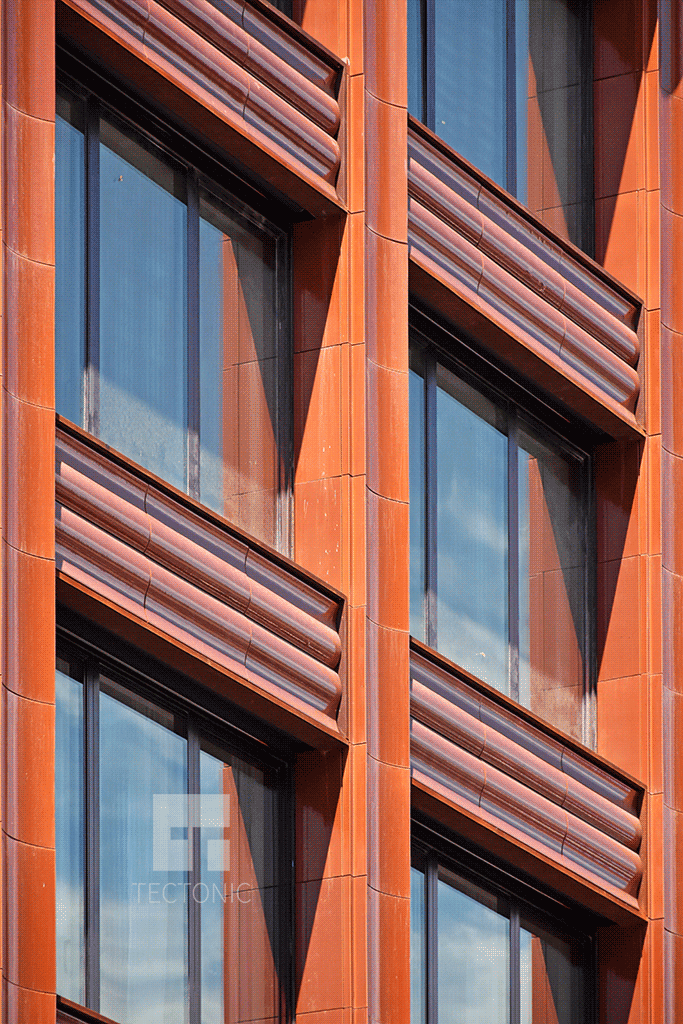 Close-up of the terra-cotta facade