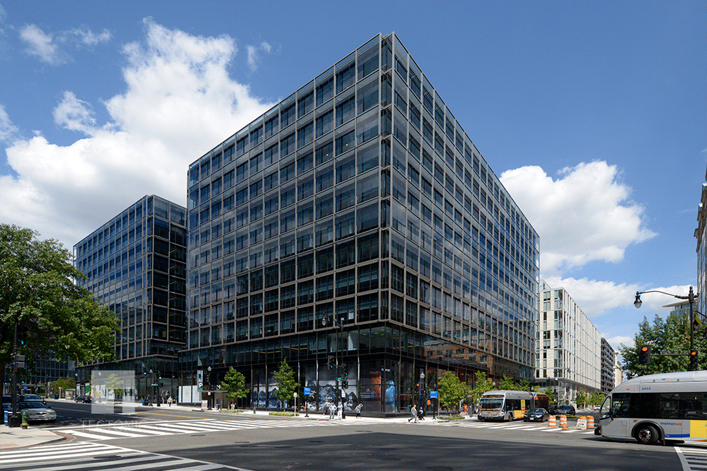 Viewed from the west along H Street NW