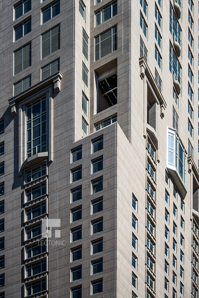 Facade and windows at the western corner