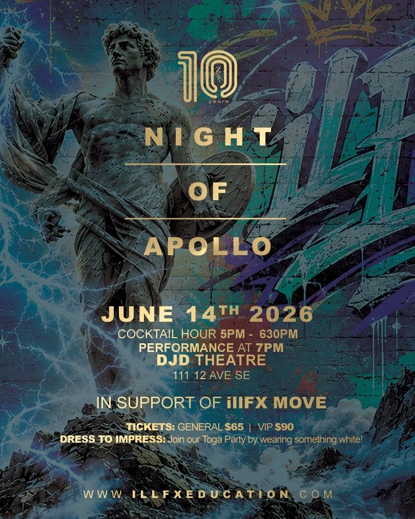 𝑵𝑰𝑮𝑯𝑻 𝑶𝑭 𝑨𝑷𝑶𝑳𝑳𝑶
A 10th Anniversary Celebration

Join us as we celebrate 10 Years of illFX! Featuring performances by dancers past &amp; present in support of the illFX MOVE Bursary Program!

𝗦𝗨𝗡𝗗𝗔𝗬, 𝗝𝗨𝗡𝗘 𝟭𝟰
DJD Theatre
Cockta