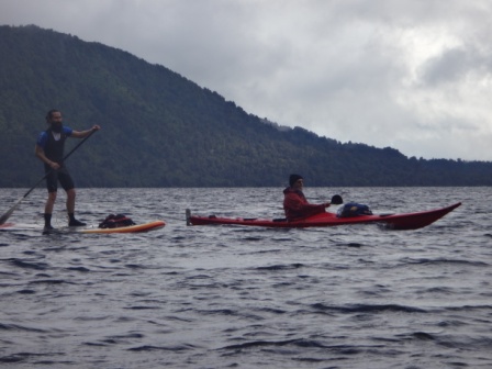 Leon and Paul paddling Lake Brunner.