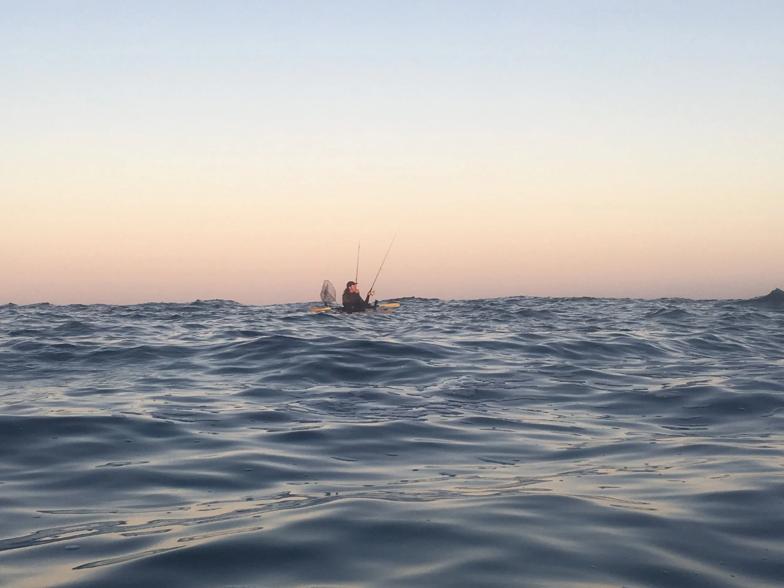 Fishing in the evening swell.