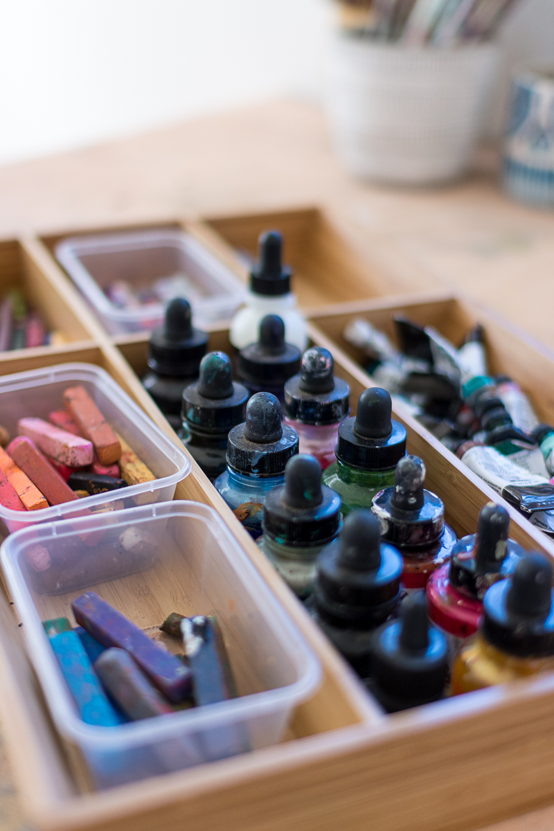 Mixed media supplies at my fingertips