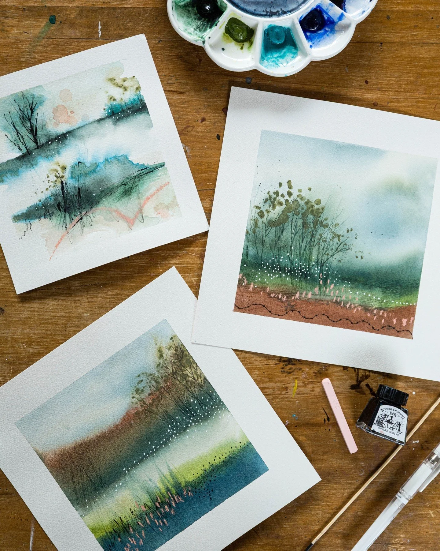 Whispering Trees 🌿 I think this might be one of my favourite lessons in Painted Horizons. In it, we bring landscapes to life with fields of colour, soft marks, and tiny little details that make you want to lean in closer.

You can keep things light 