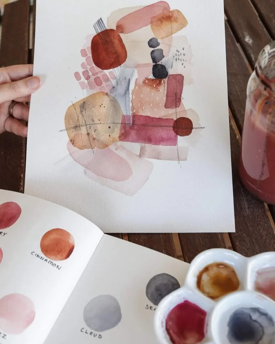 Which of these relaxing watercolour projects is your favourite?

abstract shapes
landscape layers
atmospheric flow
connected circles
loose leaves
simple doodles

These are all simple go-to exercises I return to when I want to settle in and begin. If 