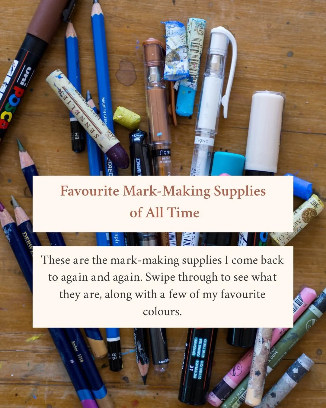 I get asked a lot about the art supplies I use, so I thought I&rsquo;d share my favourite mark-making supplies here.
⠀⠀⠀⠀⠀⠀⠀⠀⠀
These are the ones I come back to again and again, along with a few of my favourite colours for each.
⠀⠀⠀⠀⠀⠀⠀⠀⠀
If this is 