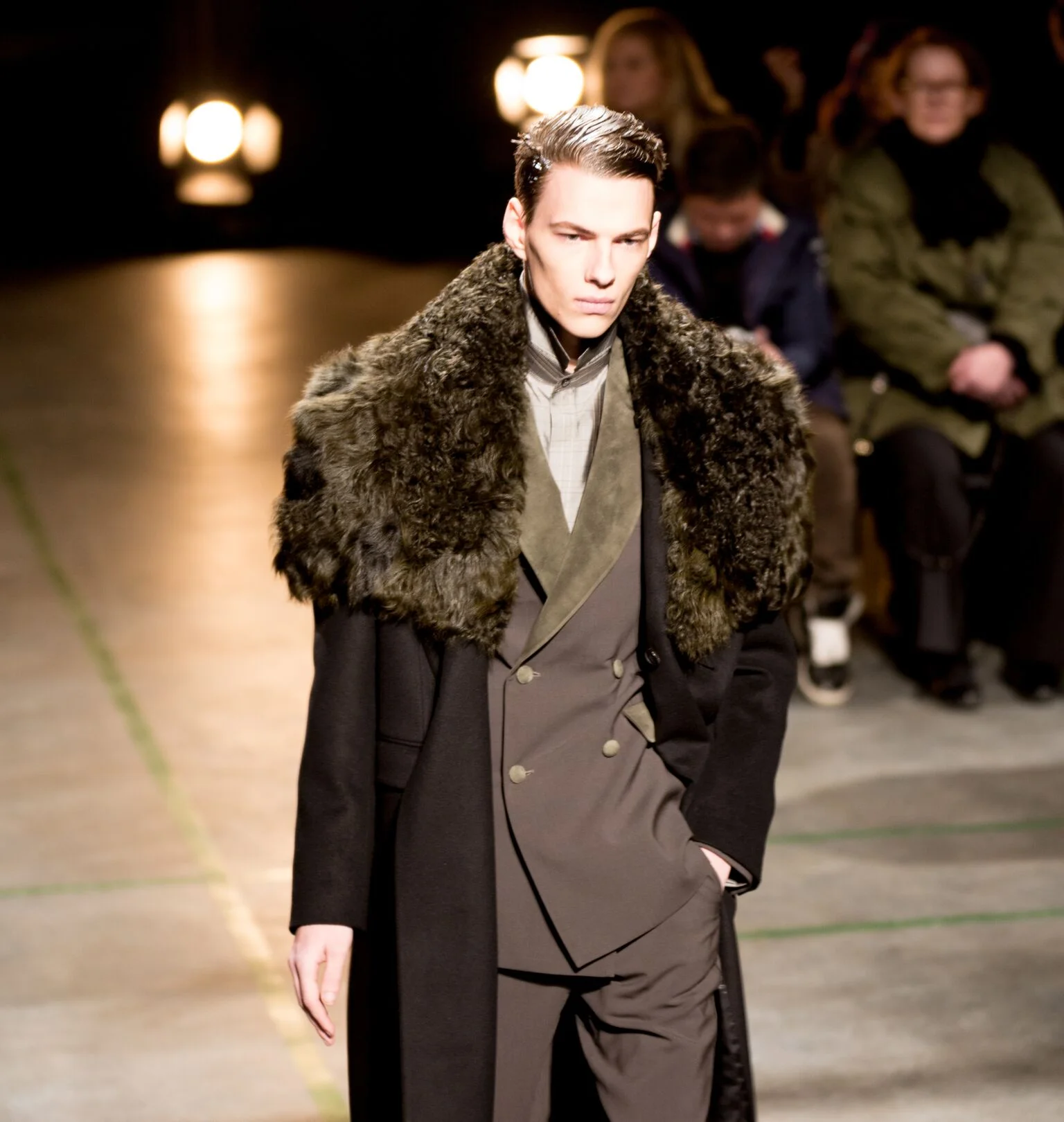 Playing with textures - silks, shearling, leather.