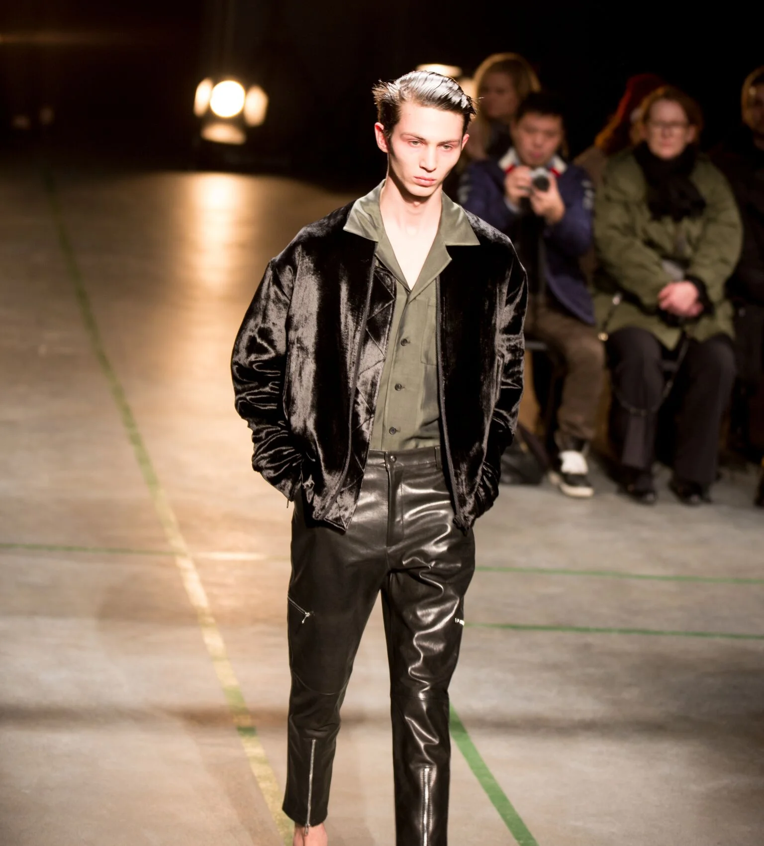 Trim Leather pants with zips.