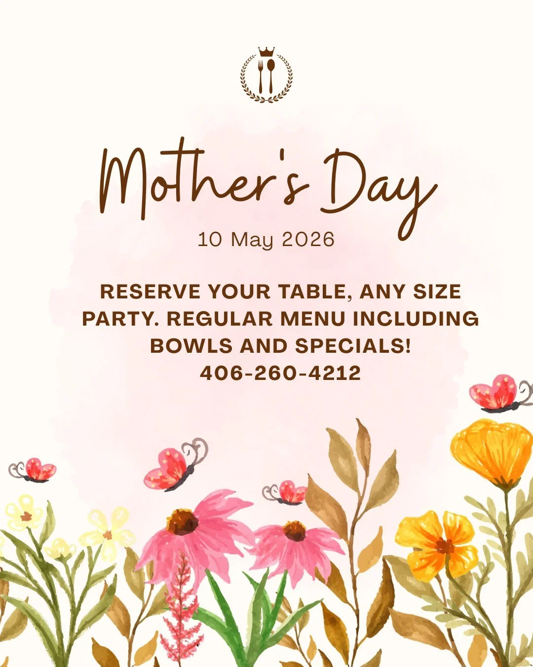 Treat Mom to at Big Mountain Ciderworks, 11:30am-7:30pm.
Reserve your table now for any size party. 406-260-4212 or info@bigmountaincider.com