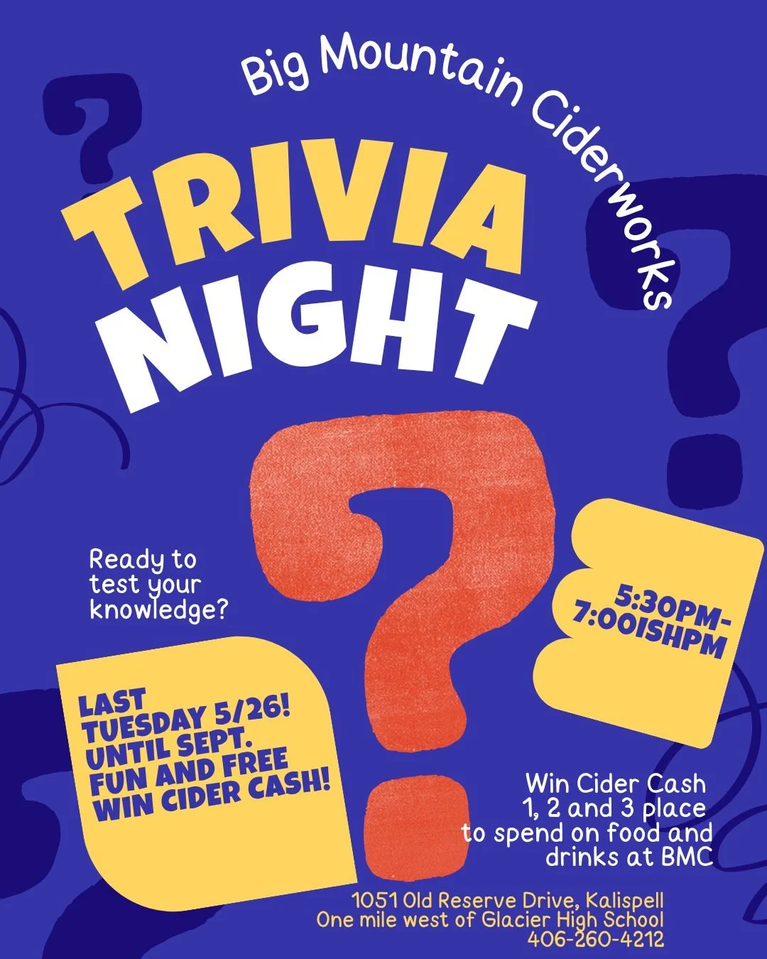 It's not too late! Join us for our last Tuesday Trivia of the season, 5/26 at 5:30pm.
We will resume Trivia in September. Get in one more trivia in before we take off for the summer.