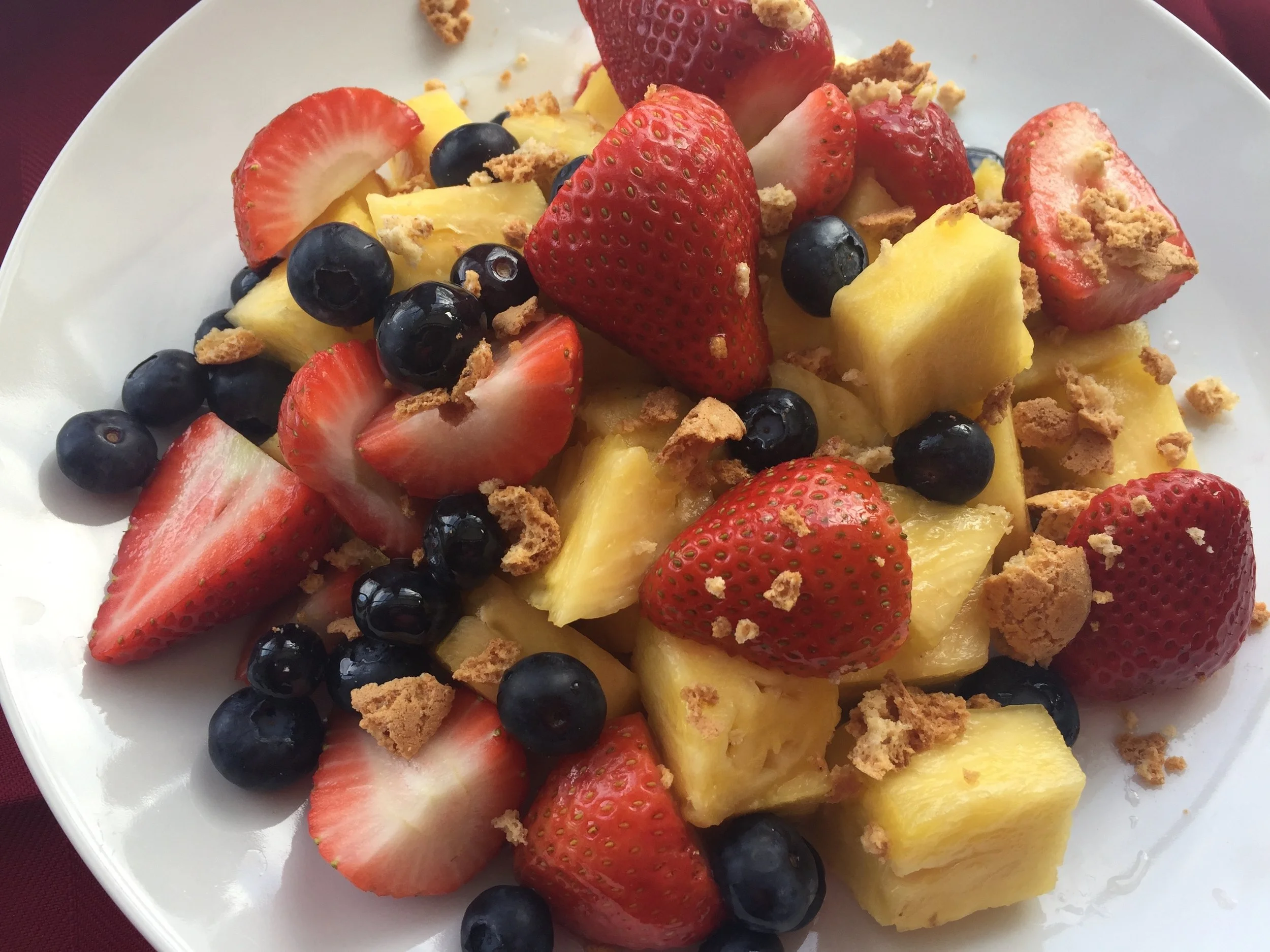 Infused Mixed Fruit with Crumbled Amaretti is on the menu. A surprising and delicious way to eat your fruit!